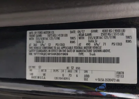 2017 Ford Transit-250 from USA, damaged, VIN 1FTYR2CM1HKB01969